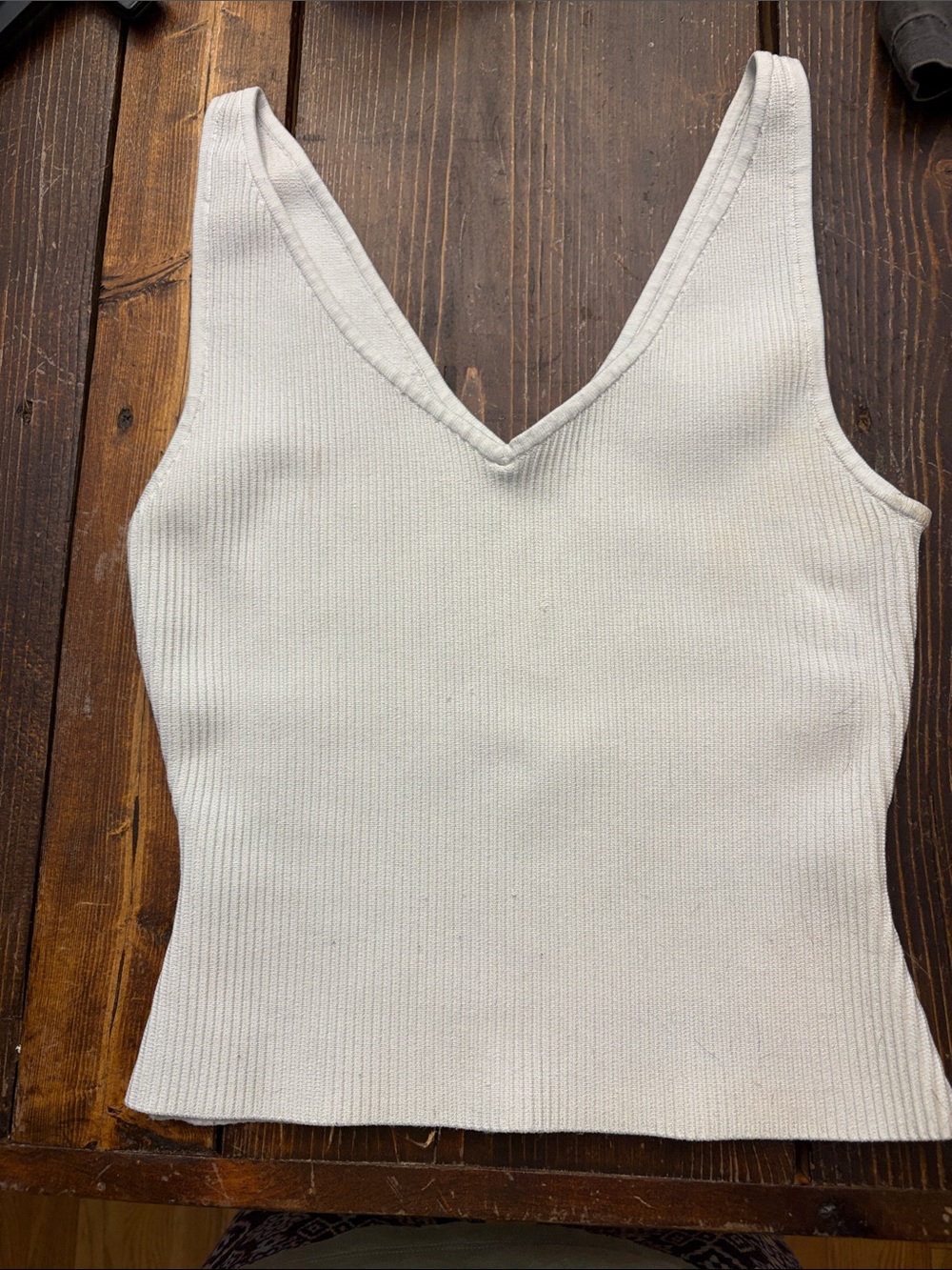 Babaton off white Ribbed V-Neck Tank